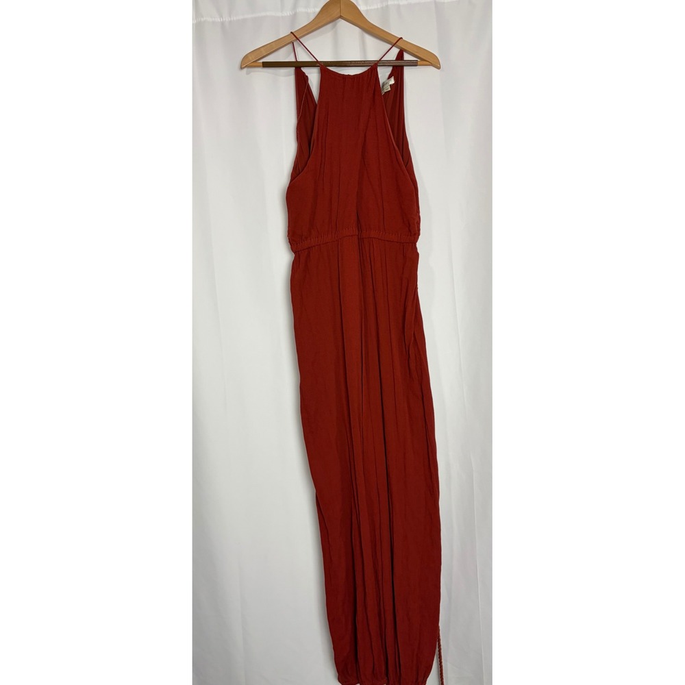 Anthropologie Elevenses Boho Rust Halter Neck Tassel Tie Harem Jumpsuit Festival